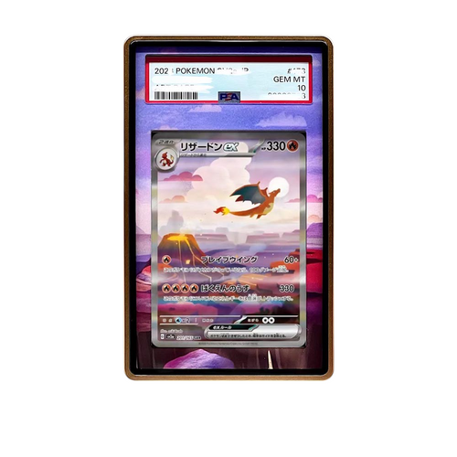 151 Charizard card shown in a KAMI KAMI single graded card case with UV-printed original art
