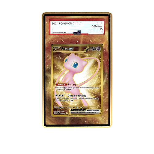 151 Mew UR card shown in a KAMI KAMI single graded card case with UV-printed original art