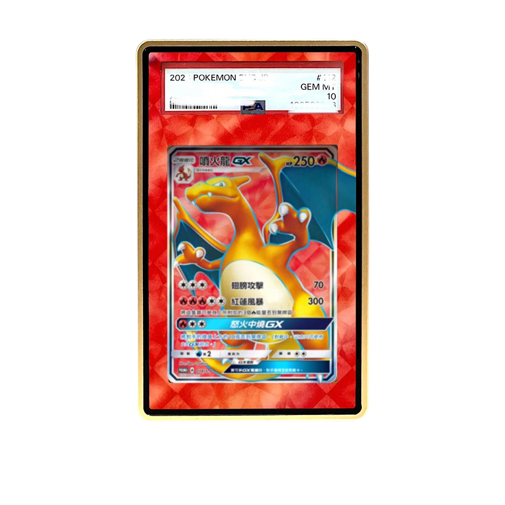 Charizard Gx Red card shown in a KAMI KAMI single graded card case with UV-printed original art