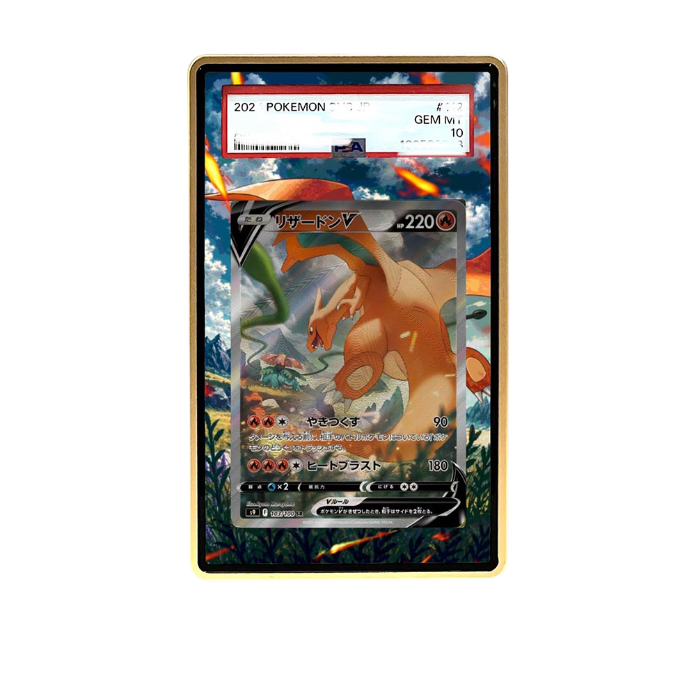 Charizard SR card shown in a KAMI KAMI single graded card case with UV-printed original art