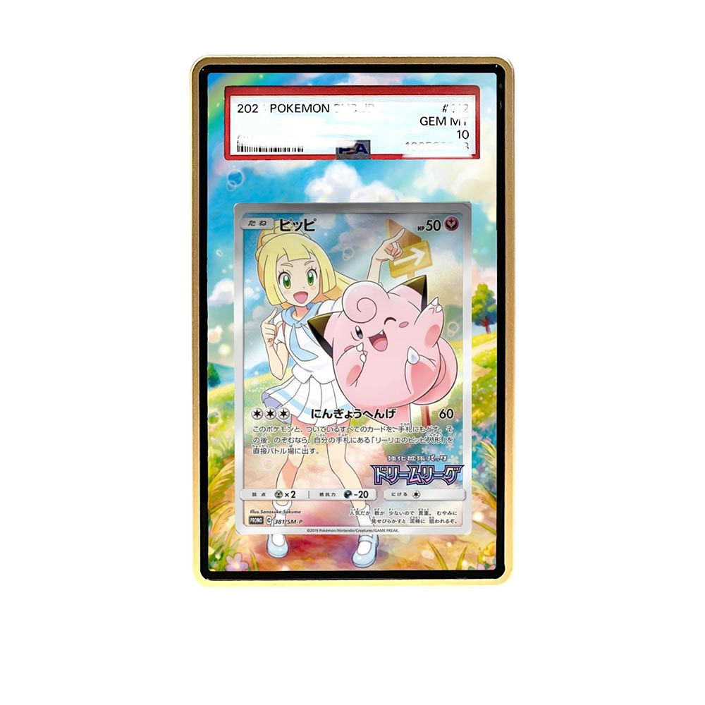 Clefairy Promo card shown in a KAMI KAMI single graded card case with UV-printed original art