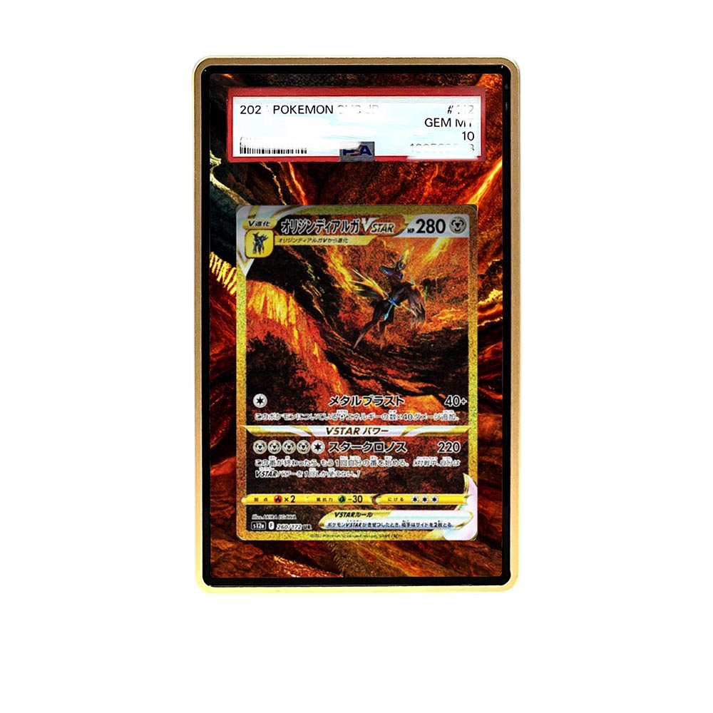 Dialga VSTAR card shown in a KAMI KAMI single graded card case with UV-printed original art