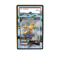 Dragonite V card shown in a KAMI KAMI single graded card case with UV-printed original art