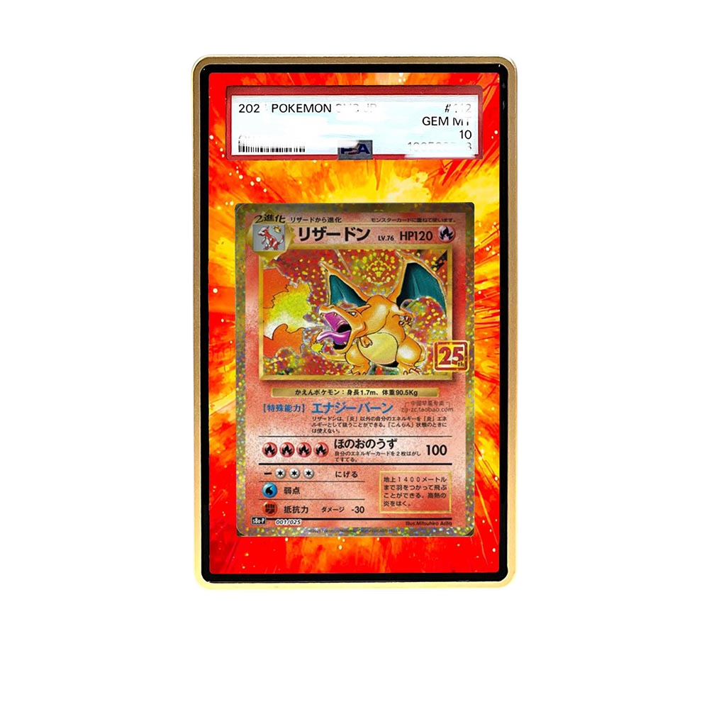 Fire Common card shown in a KAMI KAMI single graded card case with UV-printed original art