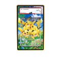 Four Pikachu card shown in a KAMI KAMI single graded card case with UV-printed original art
