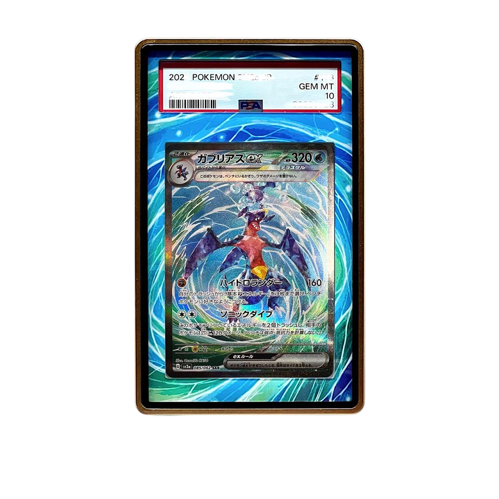 Garchomp SAR card shown in a KAMI KAMI single graded card case with UV-printed original art