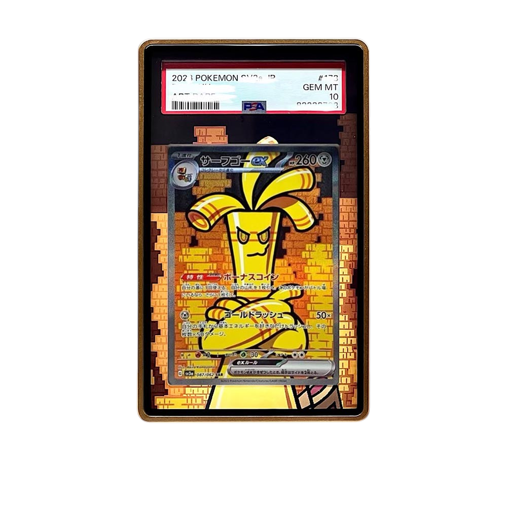 Gholdengo SAR card shown in a KAMI KAMI single graded card case with UV-printed original art