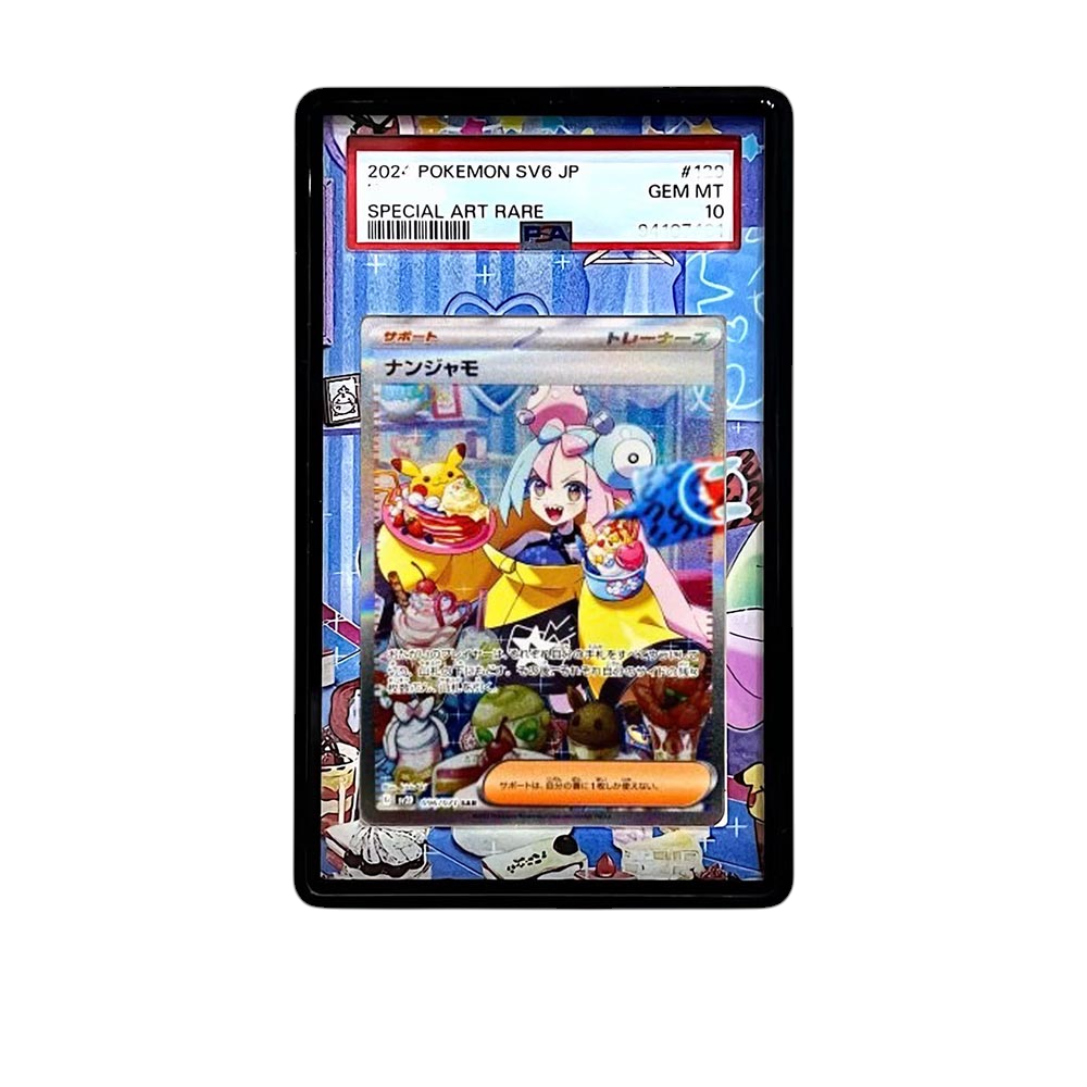 Iono SAR card shown in a KAMI KAMI single graded card case with UV-printed original art