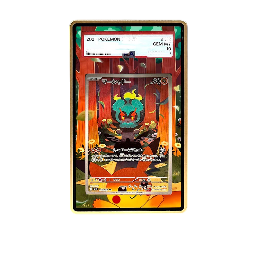 Marshadow AR card shown in a KAMI KAMI single graded card case with UV-printed original art