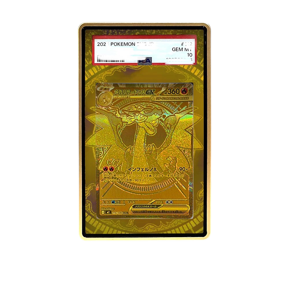 Mega Charizard MUR card shown in a KAMI KAMI single graded card case with UV-printed original art
