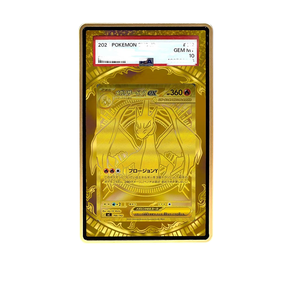 Mega Charizard Y MUR card shown in a KAMI KAMI single graded card case with UV-printed original art