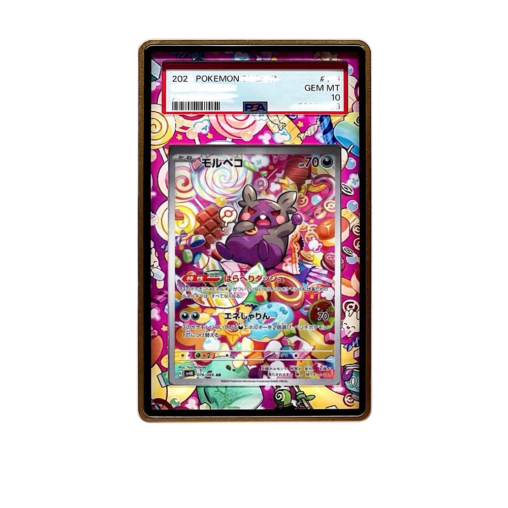 Morpeko AR card shown in a KAMI KAMI single graded card case with UV-printed original art