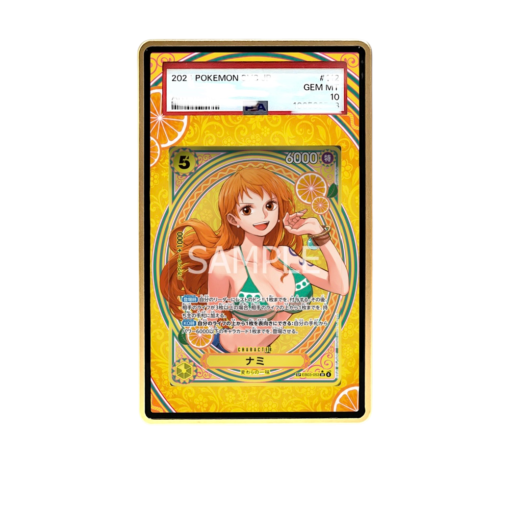 Nami Sp EB03 card shown in a KAMI KAMI single graded card case with UV-printed original art