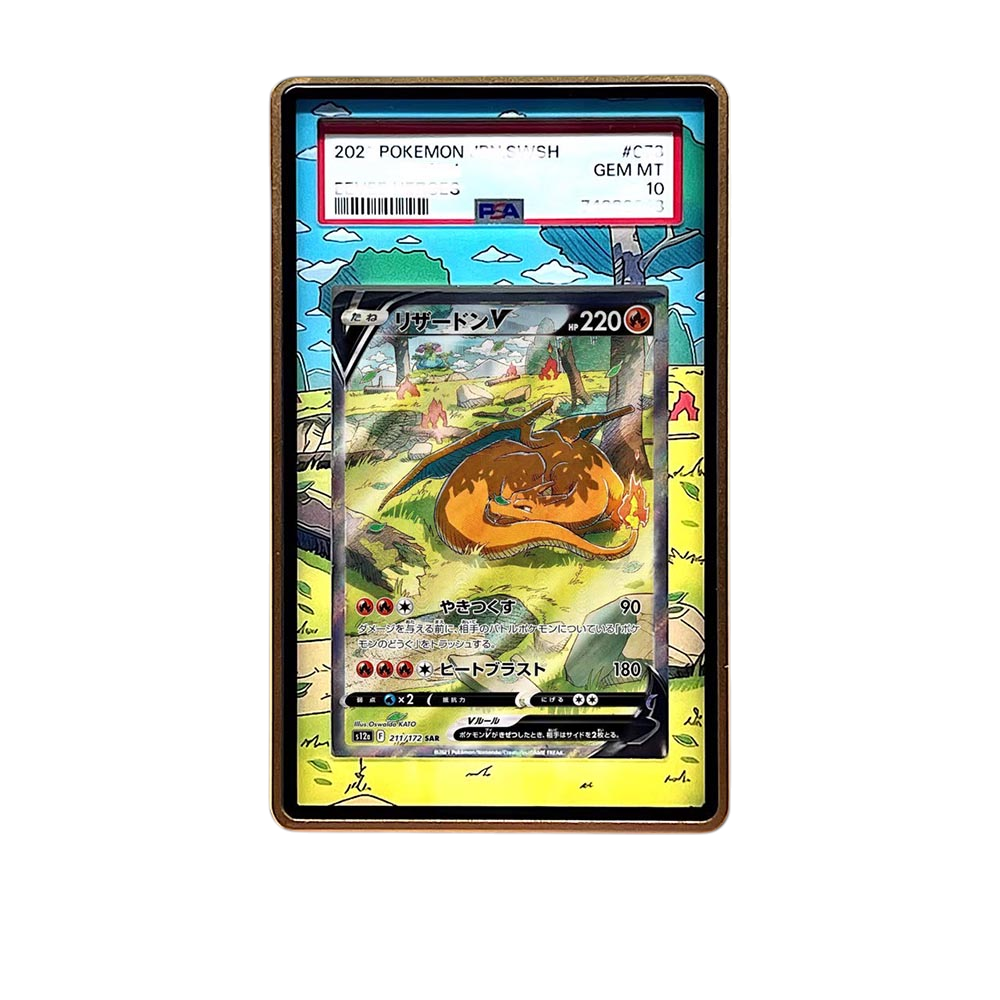 Sleep Charizard V card shown in a KAMI KAMI single graded card case with UV-printed original art