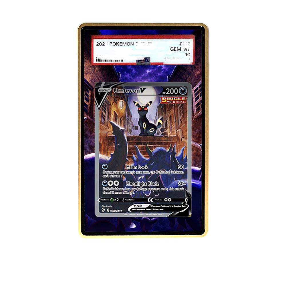 Umbreon V card shown in a KAMI KAMI single graded card case with UV-printed original art