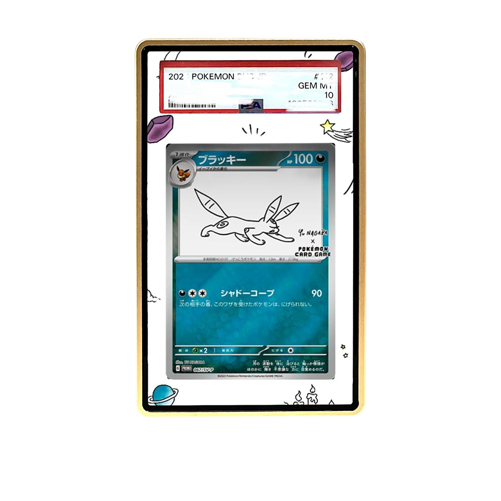 Yu Nagaba Umbreon card shown in a KAMI KAMI single graded card case with UV-printed original art
