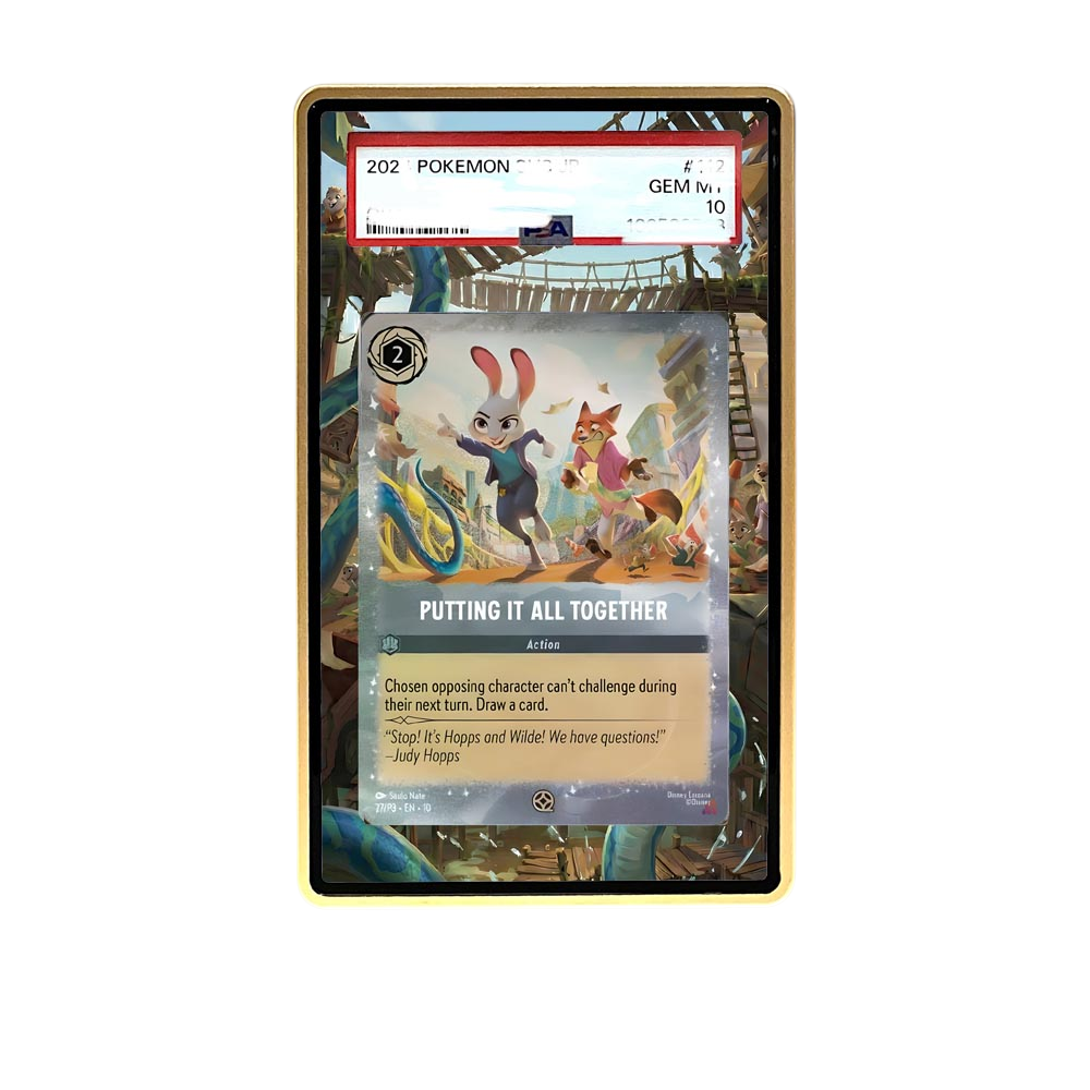 Zootopia card shown in a KAMI KAMI single graded card case with UV-printed original art